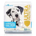 Paw Inspired Disposable Dog Wraps | Male Dog Diapers Ultra Protection | Belly Band for Male Dogs | Excitable Urination, Incontinence, or Male Marking (32 Count, Large)