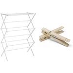 Amazon Basics Foldable Clothes Drying Laundry Rack + Whitmor Wooden Clothespins (Set of 50)