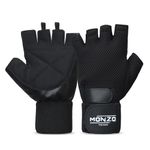 monzo Gym Gloves Men, Gym Gloves Women, Gym Hand Gloves, Gym Gloves for Men with Wrist Support for Weightlifting,Workout, Exercise with Half-Finger. Tecno-Free Size Leather& Micro Nylon, Black.