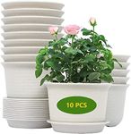 KAHEIGN 10Pcs Plastic Flower Pots, 15cm Thicken Plant Pots Plant Container Indoor Gardening Pot with Drainage Pallet (White Grey)