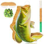 Glimin Fish Piñata with Piñata Stick, Blindfold and Confetti, Fish Shaped Piñata for Go Fishing Party, Fish Birthday Piñata for Kids Animal Theme Birthday Decorations for Birthday Party(Sea Bass)