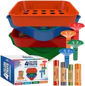 Coin Counters Tubes & Coin Sorters Tray – 4 Color-Coded Coin Sorting Tray and 4 Coin Counting Tubes - Bundle with 24 Count Tubular Coin Roll Wrappers for US Coins