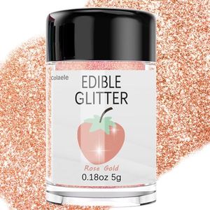 Rose Gold Edible Glitter for Cakes Drinks - Colaele 5 Grams Food Grade Luster Dust Glimmer Powder Metallic Fancy Food Decorating Sprinkle Brew Glitter Dust Decorations Beverage Candy Dessert, Vegan