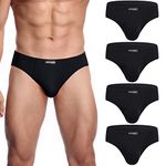 wirarpa Men's Modal Briefs Underwear Super Soft Microfibre Underpants No Front Slips Covered Waistband 4 Pack, S, Black-4 Pack