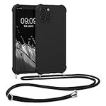 kwmobile Crossbody Case Compatible with Apple iPhone 12 / iPhone 12 Pro Case - TPU Silicone Cover with Strap - Black