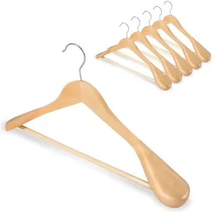 GZQXHOME 6 Pack Wooden Hangers with Wide Shoulder Design,Suit Hangers with Non Slip Pants Bar, Smooth Finish for Heavy Clothes,Sweater Coat Hanger for Closet (Natural)