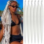 Xusuperb 30 inch Long White Braiding Hair Extensions Pre Stretched 6 Packs Colour 60# Easy Braids Soft Yaki Texture Kanekalon Synthetic Crochet Hair for Braiding(White#)