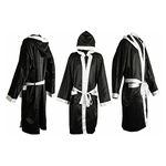 Maxx® MEN HOODED SATIN BOXING ROBE MUAY THAI BOXING KICK BOXING MMA UFC BOXING v (S, Black)