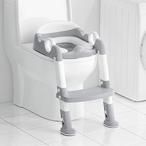 Mangohood Potty Training Seat with Step Stool Ladder, Toddlers Toilet for Kids Boys Girls (Gray White) MTT4