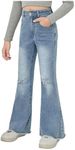 Floerns Girls Casual Ripped Frayed Split Hem Flare Bell Bottom Jeans Denim Pants Light Blue