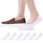 Closemate Mens No Show Socks 6 Pairs Womens White Invisible Low Cut Non Slip Casual Short Socks for Loafer(6 White, Size L)