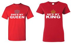 shop4ever She's My Queen - He's My King Couples Matching T-Shirts - Red - XL