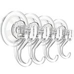 EAMOMORK Suction Cup Hooks for Shower, Large Clear Heavy Duty Suction Cup Hooks, Wreath Hangers for Front Door Window Glass Kitchen Towel Loofah Utensils (4 Packs)