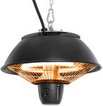 Outsunny 600W Electric Heater Ceiling Hanging Halogen Light with Adjustable Hook Chain Black Aluminium Frame