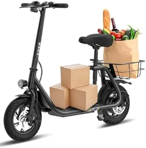 Electric Scooter with Seat ZD06, 800W Peak Motor, 20 Mile Range & 15.5 Mph, Key Start, Foldable E-Scooter with Carry Basket for Pets & Cargo, Electrically-Powered Motor Scooters