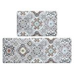 HEBE Boho Anti Fatigue Kitchen Mat Set of 2 Non Slip Cushioned Kitchen Mats for Floor PVC Waterproof Vintage Comfort Standing Desk Mat Kitchen Carpet Runner Rugs for Sink Laundry