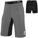 FDX Mens MTB Shorts - Lightweight Mountain Bike Shorts with Removable Inner Padded Liner, Breathable Quick Dry Outdoor Cycle Pants with Cargo Pockets, for Sports Training (Small, Grey)