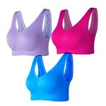 Lemef 3-Pack Seamless Sports Bra Wirefree Yoga Bra with Removable Pads for Women (Large, Rose red&Dark Blue&Dark Purple)