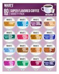 Maud's Super Flavored Coffee Variety Pack, 80ct. Solar Energy Produced Recyclable Single Serve Flavored Coffee Pods Jam-Packed with 16 Flavors - 100% Arabica Coffee California Roasted, KCup Compatible