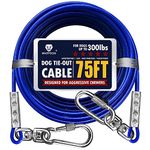 Tie Out Cable for Dogs Up to 300lbs, 50ft 65ft 75ft Extra Strong 1klbs Break Strength Tie-Out Tether Trolley Training Lead,Dog Run Cable for Yard Garden Park Camping Outside (75ft)