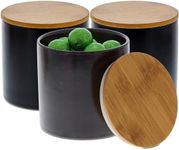 Juvale 3 Pack Black Ceramic Canisters Set with Bamboo Lids, 4 x 4.13 Inches, Stores Coffee, Flour, Sugar & Snacks, Ideal Home Decor for Dining Room, Pantry Organization & Kitchen