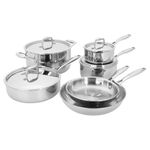 HENCKELS Clad Impulse 10-pc 3-Ply Stainless Steel Pots and Pans Set, Cookware Set, Fry Pan, Saucepan with Lid, Saute Pan with Lid, Dutch Oven with Lid, Stay-Cool Handles, Induction Stove Compatible