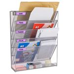 ABN Finest Wall Mounted Magazine Rack Hanging File Document Holder Organiser for Literature Display, A4 Paper, Newspaper, Books - Metal Mesh 6-Tier Silver