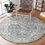 Grey Round Rug 3ft Area Rug Vintage Rug Indoor Thin Rug Deerly Retro Accent Rug Distressed Carpet Floral Print Circle Rug 3' Round Boho Rug Non Slip Bedroom Living Room Dining Room