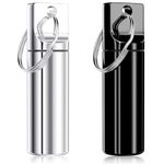 Small Portable Pill Box Keychain (2 Pack), Aluminium Alloy Mini Pill Organizer Case Container for Purse,Waterproof Metal Pill Holder Medicine Bottle for Outdoor Camping Travel(Black+Silver)