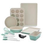 GreenLife Bakeware Healthy Ceramic Nonstick, 12 Piece Baking Set with Cookie Sheets Muffin Cake and Loaf Pans Including Utensils, PFAS-Free, Turquoise