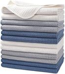 POLYTE Premium Microfibre Kitchen Dish Tea Towel Waffle Weave (Dark Blue, Gray, Off White, 40x71) 12 Pack