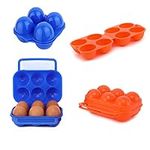 Monsully 2Pcs 6 Grids Folding Plastic Egg Carrier Holder, 2Pcs 4 Grids Portable Egg Carrier Holder Egg Storage Box Plastic Egg Container, for Outdoor Camping Picnic (Blue+Orange)