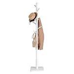 VASAGLE Coat Rack, Solid Wood Coat Stand, Free Standing Hall Coat Tree with 8 Hooks for Coats, Hats, Bags, Purses, for Entryway, Hallway, Rubberwood Hooks and Pole, Cloud White RCR010W02