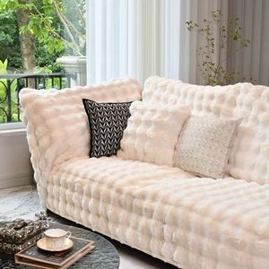 MERRYLIFE Thick Plush Faux Rabbit Fur Sofa Slipcovers 1-Piece Non-Slip Warm Soft Cozy Couch Covers Furniture Protector(Beige, Arm Cover 70 * 70cm)