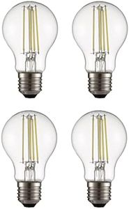 TEKLED® A60 Filament Vintage LED Bulbs | E27 Edison Screw | Energy Saving 6.5W Light Bulb 60W Equivalent | NONDIMMABLE Clear 6500K 806LM | 4-Pack | Daylight