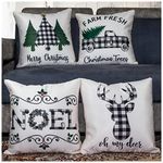 Vendola Merry Christmas Farm Fresh Decorative Printed Satin Cushion / Throw / Pillow Covers (Multicolour) Set of 4 Pieces (16X16 Inches)