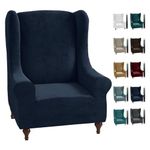 CHELZEN Stretch Velvet Wingback Chair Slipcover Soft Slipcovers for Wingback Chairs Wing Chair Cover with Elastic Bottom (Wing Chair, Navy Blue)