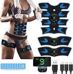 lanmusic ABS Trainer Muscle Stimulator, EMS Muscle Stimulator fitness electric stimulators, Abdominal Muscle Stimulator for Men and Women, ABS Stimulator for/Waist/Leg/Arm, 6 Modes 19 Intensities