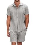 COOFANDY Men's Cotton Guayabera Beach Outfits Sets Linen 2 piece Short Set