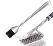 BBQ Grill Brush and Marinade Basting Brush Combo – Safe Heavy-Duty BBQ Brush and Basting Brush – 18'' Stainless Grill Cleaner Brush - Brush for Smokers/Weber Gas/Charcoal