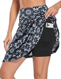 KORALHY Skorts Skirts for Women, high Waisted Tennis Skirts 20" Knee Length Skort Skirt Tennis Athletic Golf Skirts with Pockets UV Protection Black Floral L
