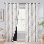 FMFUNCTEX 100% Blackout Curtains for Bedroom, Yellow on White Curtains 84 Inches Long for Living Room Tree Branch Pattern Print Curtain Panels Thermal Insulated Drapes Grommet Window Curtains 2 Panels