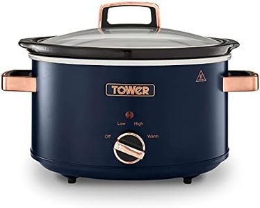 Tower T16042MNB Cavaletto 3.5 Litre Slow Cooker with 3 Heat Settings, Cool Touch Handles, 210W, Midnight Blue and Rose Gold