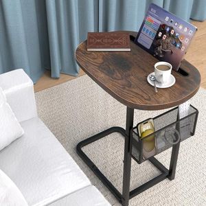 Couch Side Table with Large Tabletop, Tv Tray Table Adjustable Height with Storage Baskets, Strong and Stable Metal Frame, for Sofa, Bedside, TV Watching, Meals, Snacks, and Laptop Use