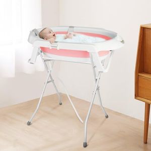 Baignoire Bebe avec Coussin, Baignoire Pliable BéBé Nouveau avec Thermometre Digital, pour Bébé De 0 à 24 Mois (Rose-D)