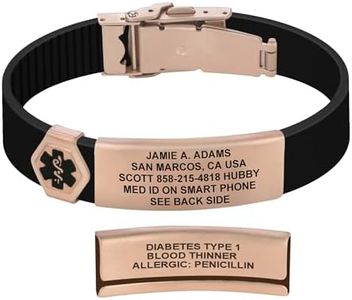 Divoti Custom Engraved Medical Alert ID Bracelet for Men & Women | Adjustable Silicone Band with Stainless Steel Clasp | Dual-Sided Laser Etching (Up to 7 Lines) |Emergency Info | Trim-to-Fit — BL-RG-BL/13MM
