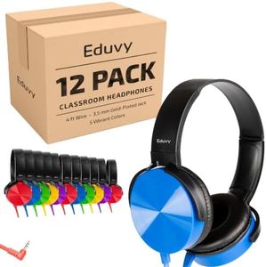 Eduvy Bulk Headphones for Classroom, 12 Pack Durable Wired School Headphones for Students. Teacher Must Haves Supplies from Elementary to College (Mixed Color)