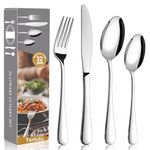 Cutlery Set, 32 Piece Stainless Steel Flatware Set Including Knives Forks Spoons Teaspoons, Service for 8, Dishwasher Safe/Easy Clean, Mirror Polished