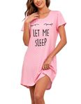 EISHOPEER Night Shirts for Women Short Sleeve Sleep Shirt Cute Print Nightdress Soft Nightgown,Pink L