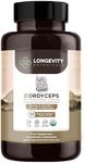Organic Cordyceps Mushroom Capsules - Ultra Concentrated Cordyceps Mushroom Extract Supplement - Promotes Energy, Endurance and Stamina - 100% Fruiting Body - 120 Count - Longevity Botanicals